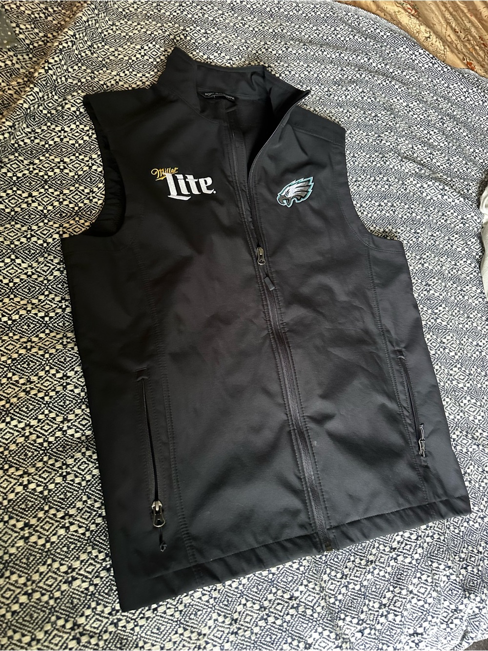 Port Authority Black Softshell Vest with Eagles and Miller Lite Logos